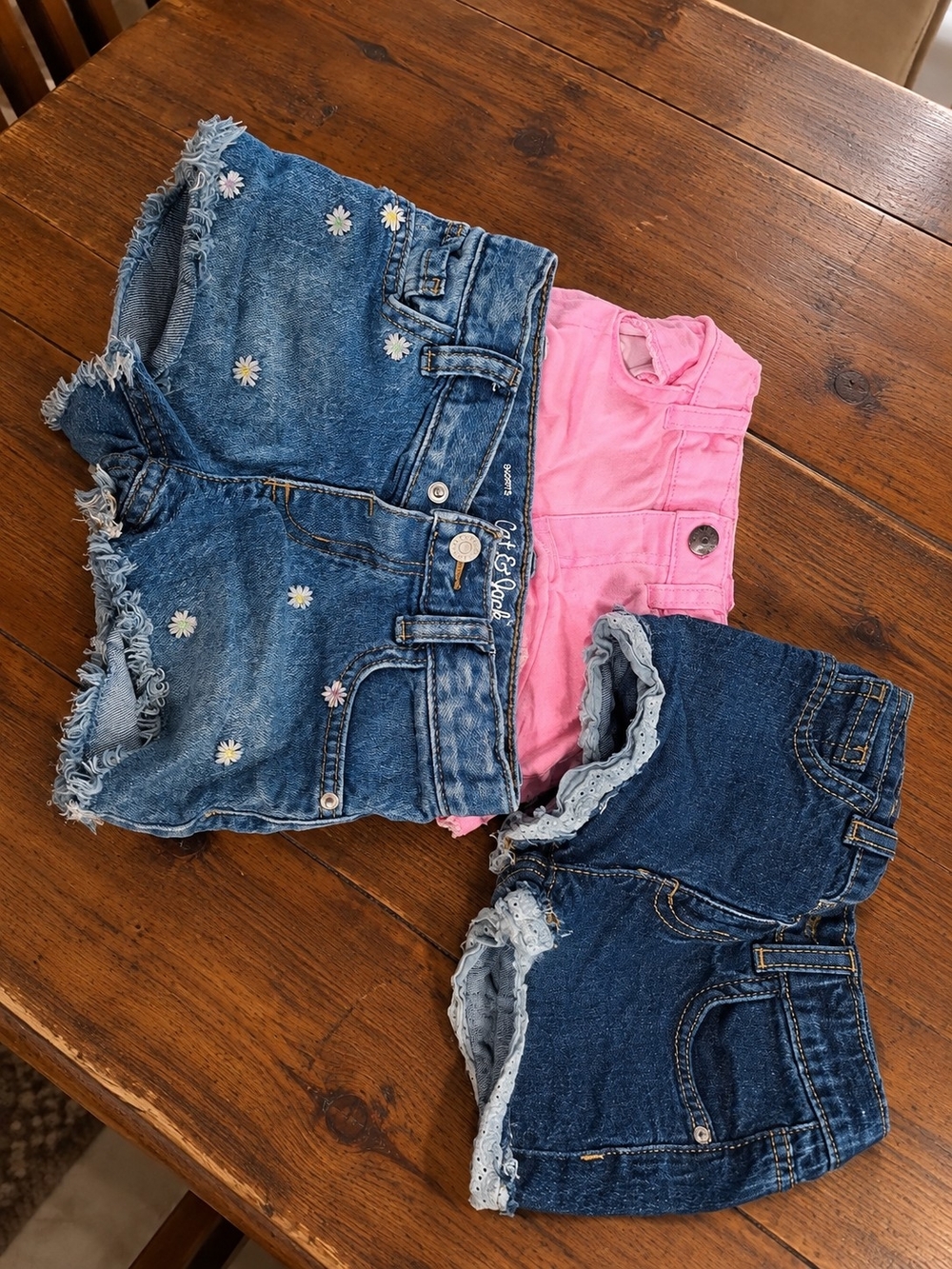 Cat & Jack Daisy Embroidered Denim & Pink Shorts Set - Blue, Pink